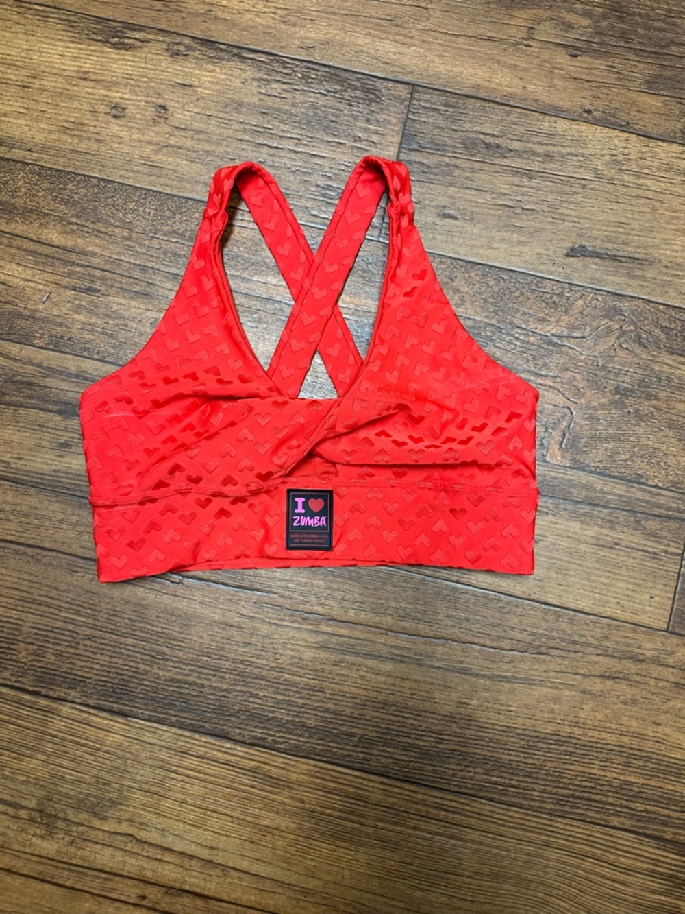 Zumba Fitness Bright Red Crossback Heart-Textured Sports Bra